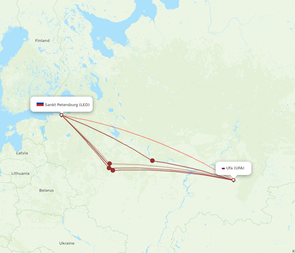 LED to UFA flights and routes map