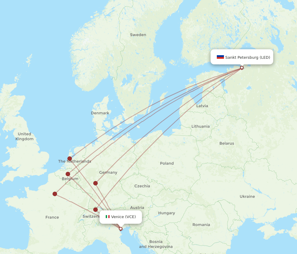 LED-VCE flight routes