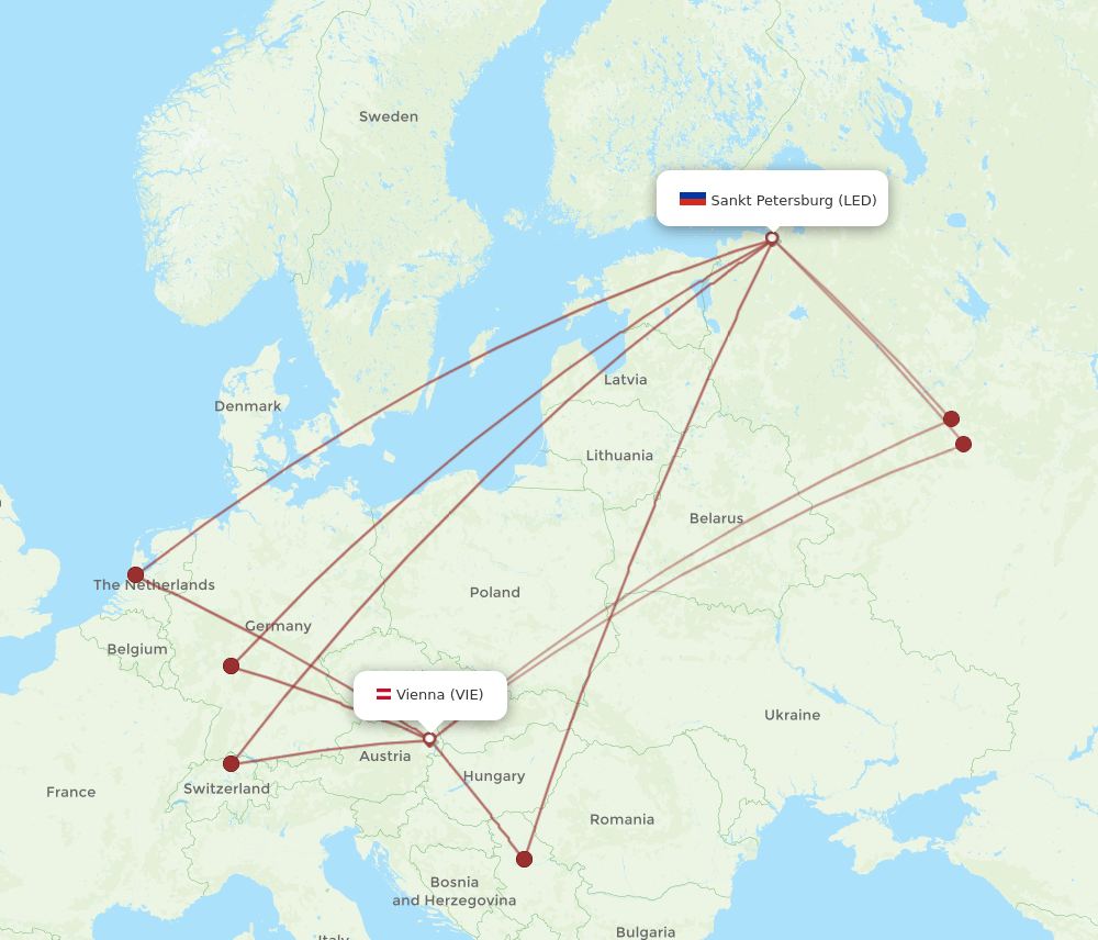 LED to VIE flights and routes map