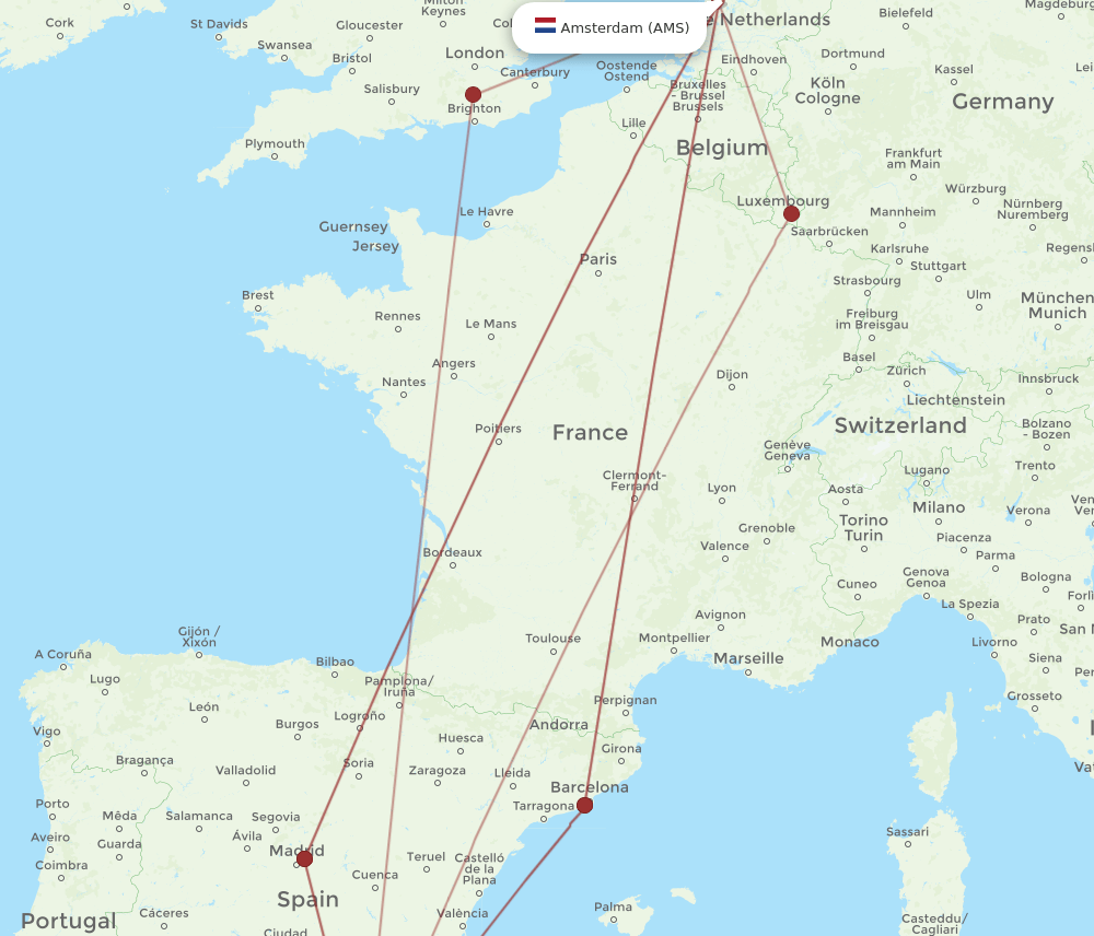 LEI-AMS flight routes