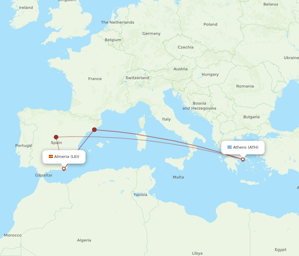 LEI to ATH flights and routes map