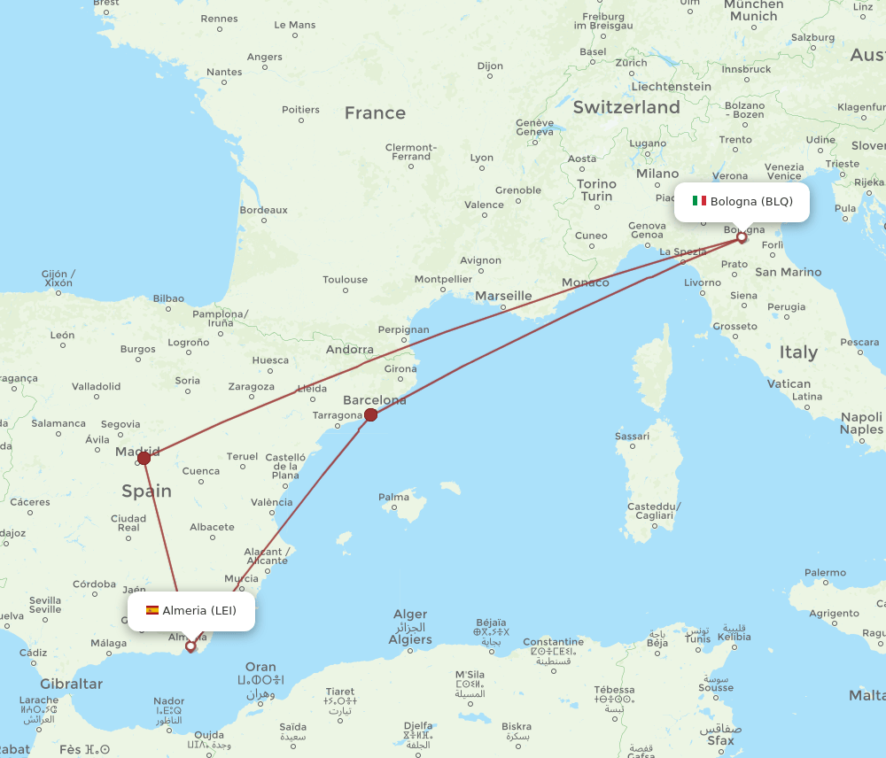 LEI to BLQ flights and routes map