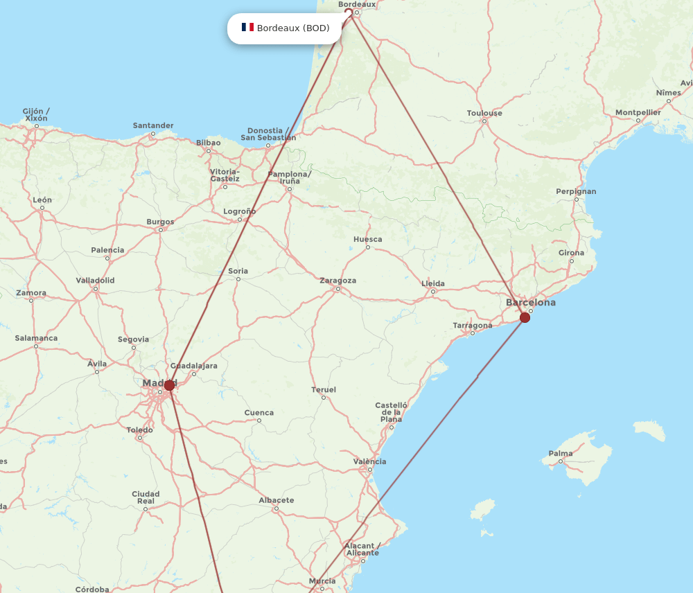 LEI-BOD flight routes