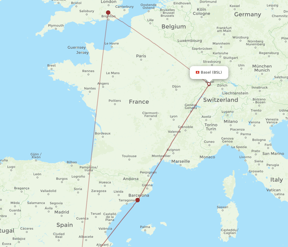 Almeria - Basel, Switzerland/Mulhouse route map and flight paths