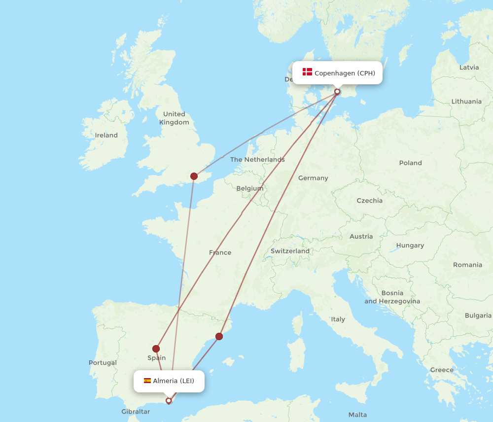 LEI-CPH flight routes