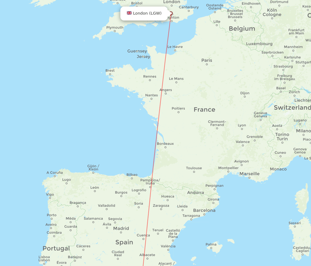 LEI-LGW flight routes