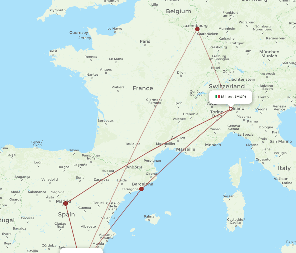 LEI-MXP flight routes