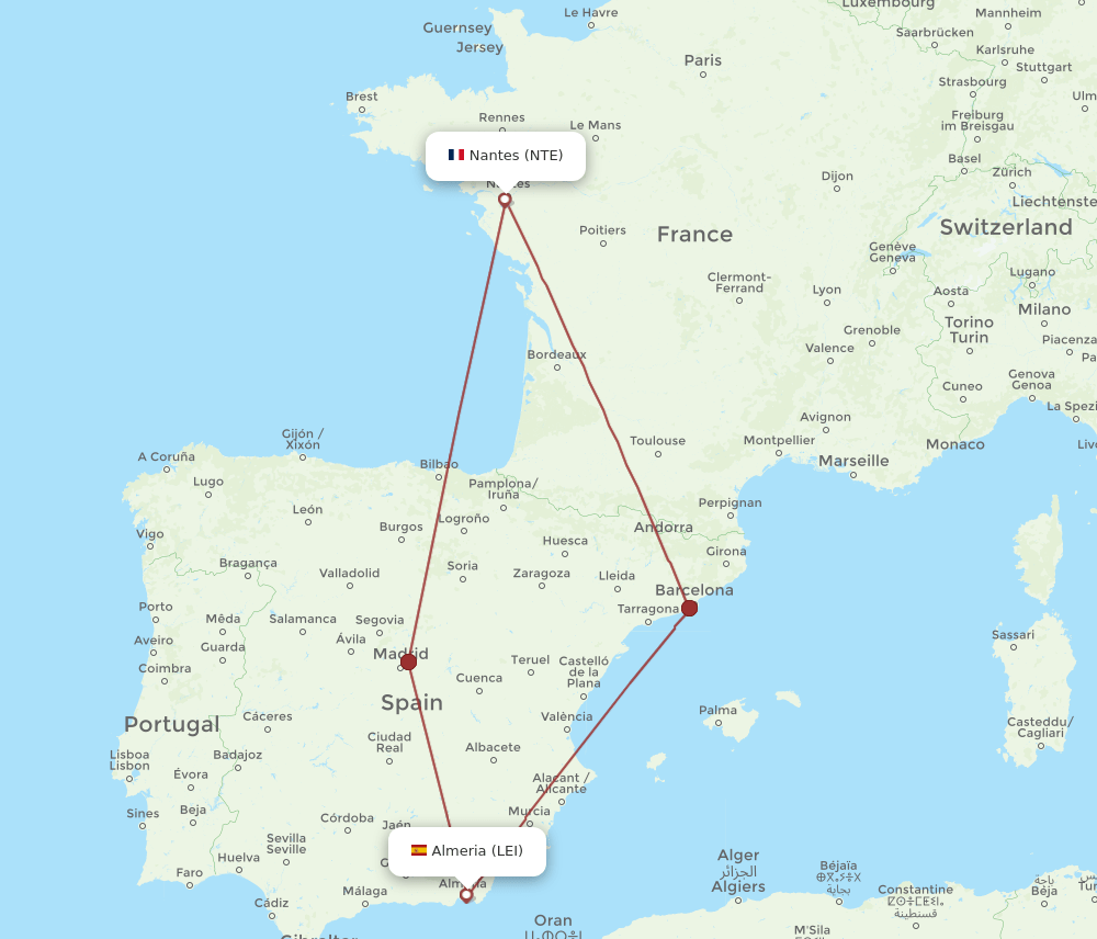 LEI-NTE flight routes
