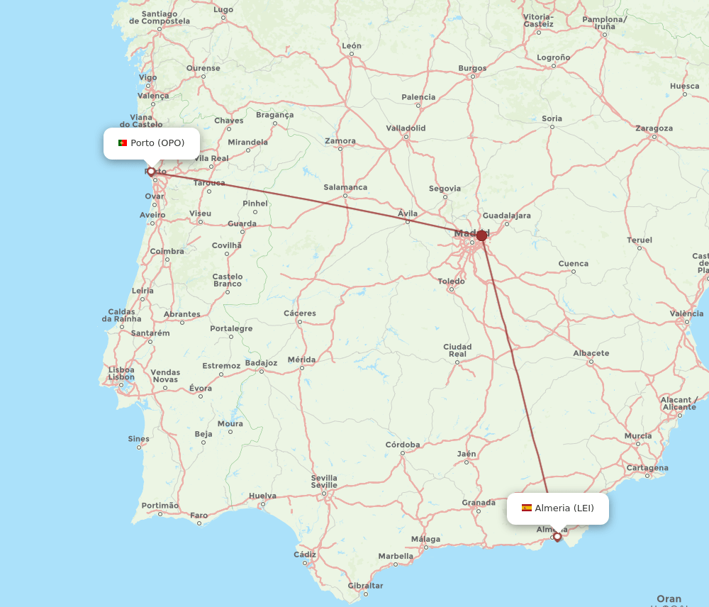 LEI-OPO flight routes