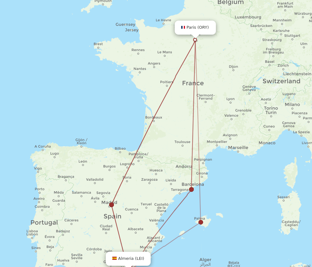 LEI-ORY flight routes