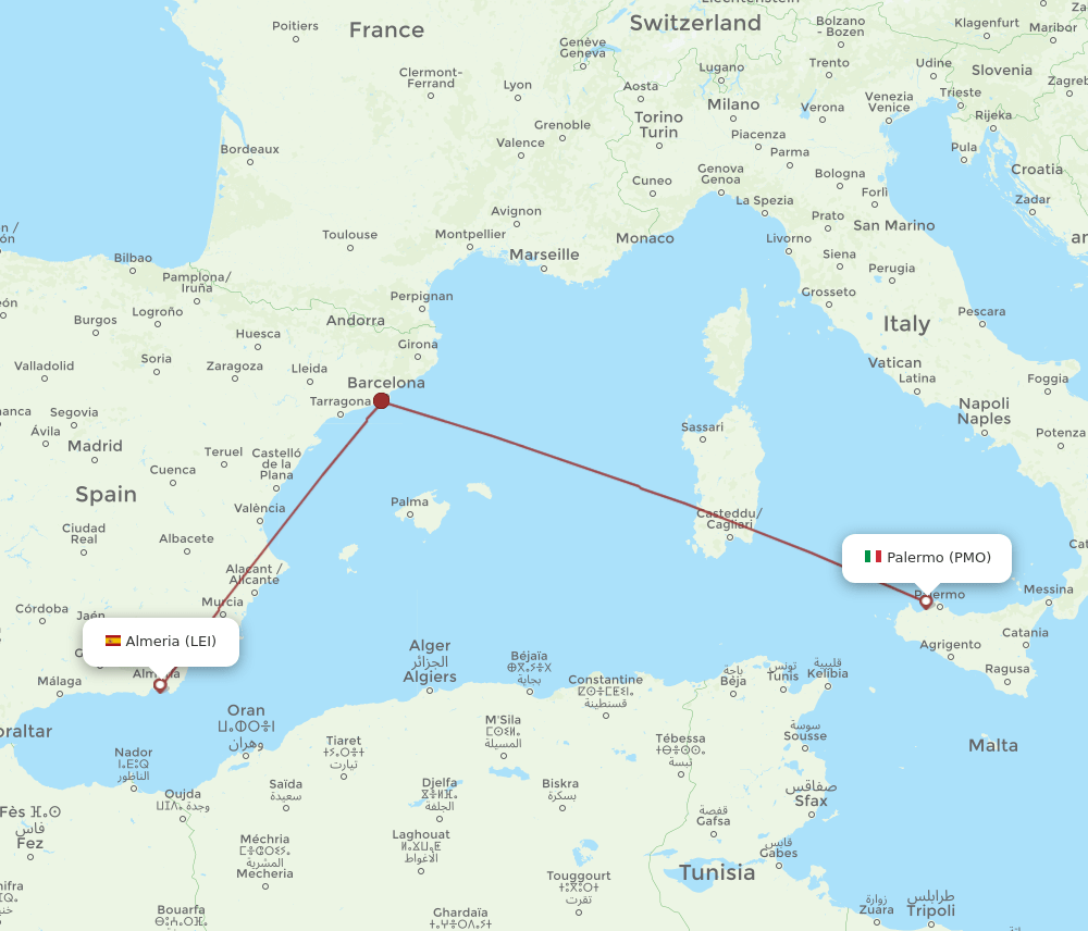 LEI-PMO flight routes
