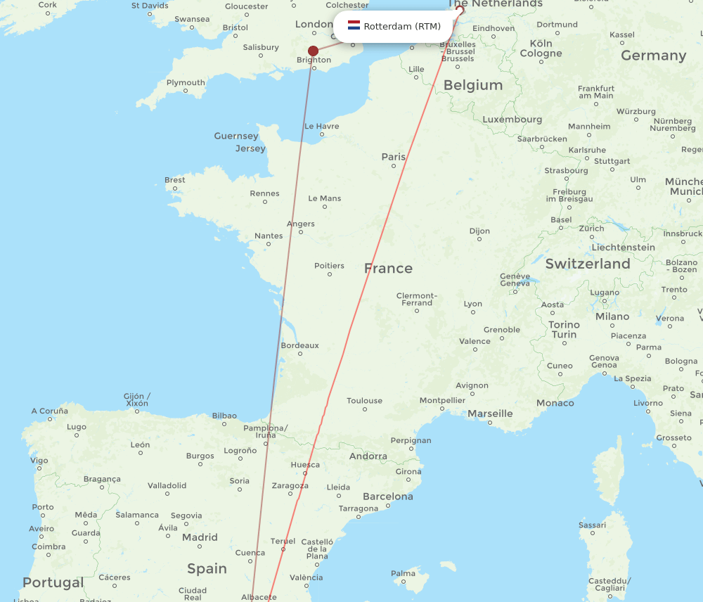 Almeria - Rotterdam route map and flight paths