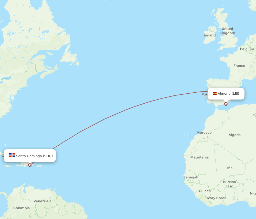 LEI-SDQ flight routes
