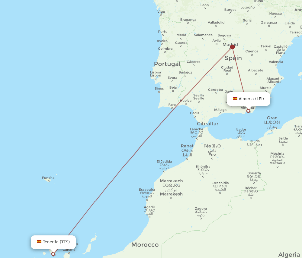 LEI to TFS flights and routes map
