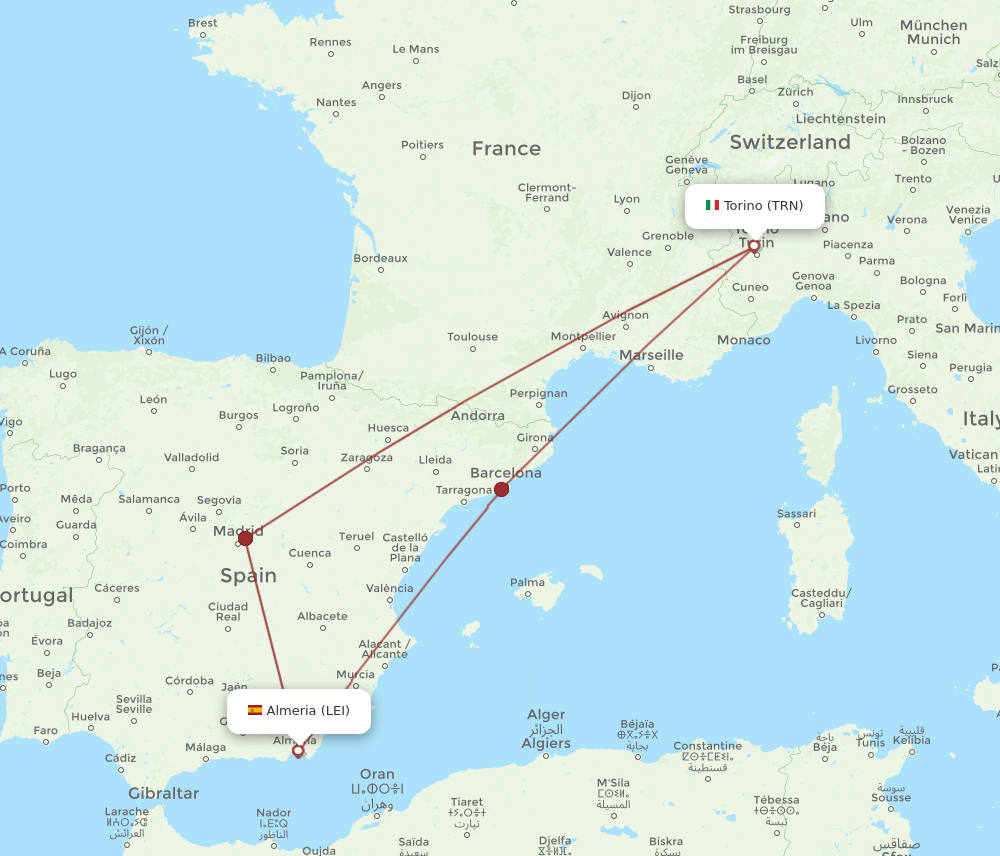 LEI-TRN flight routes