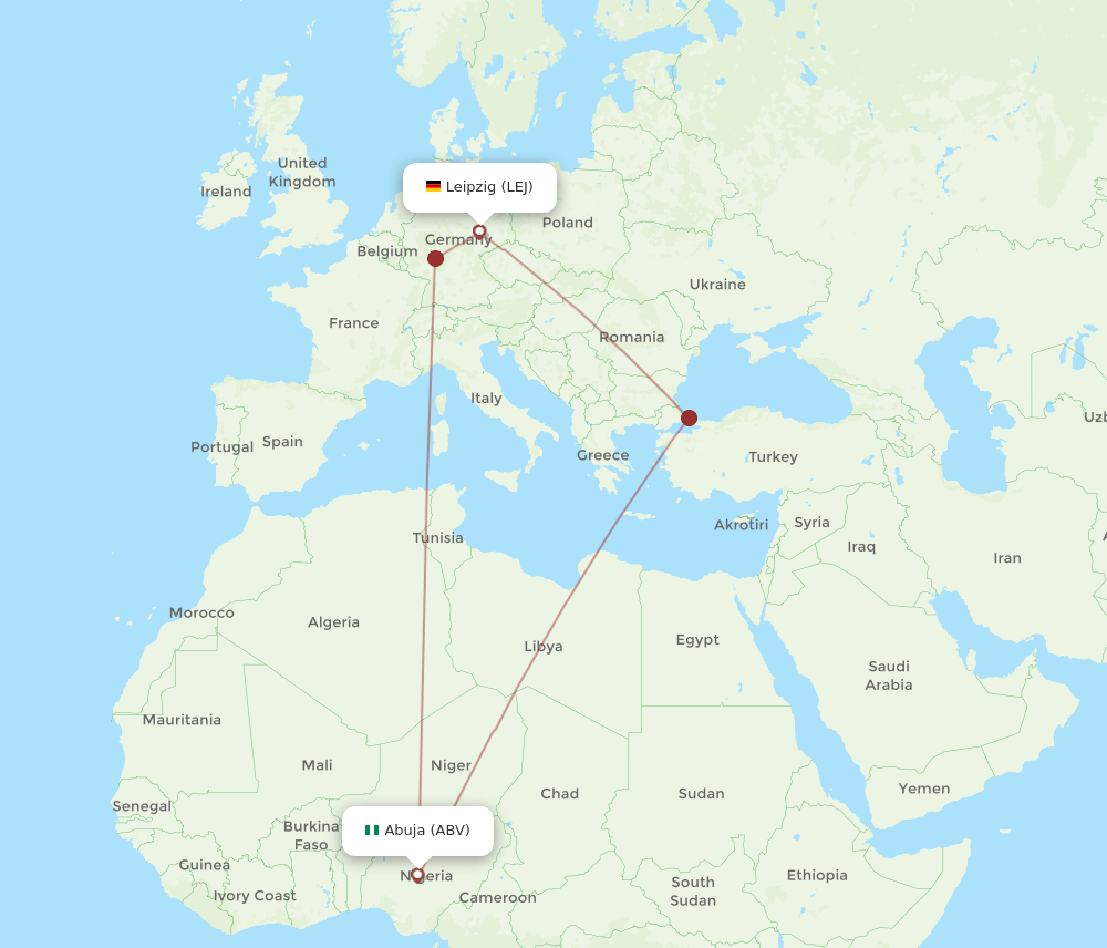 LEJ-ABV flight routes