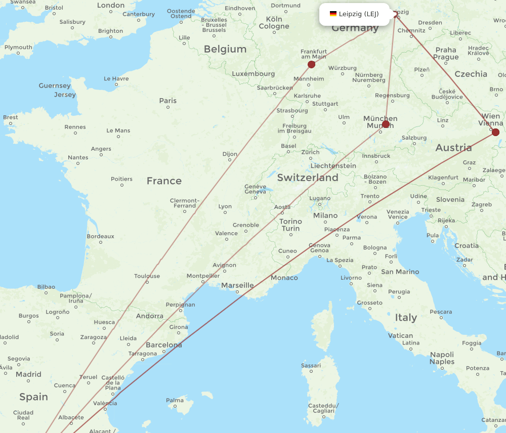 LEJ to AGP flights and routes map