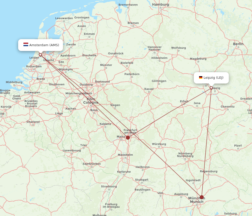 LEJ to AMS flights and routes map