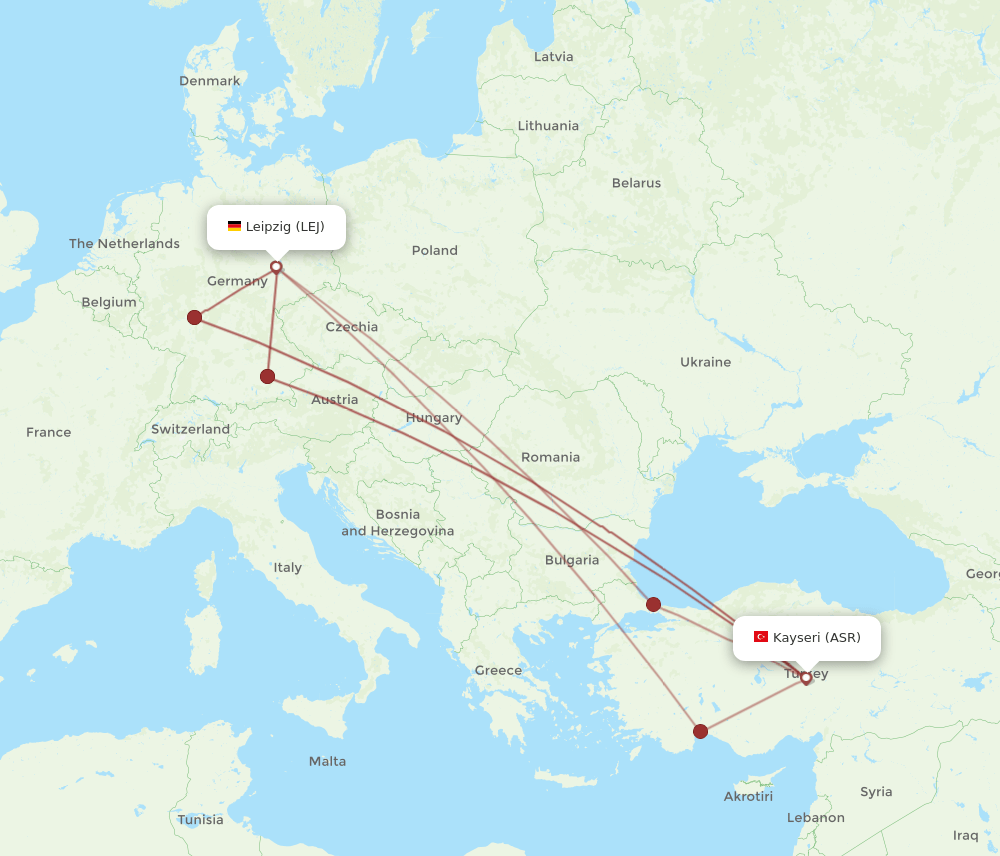 LEJ to ASR flights and routes map