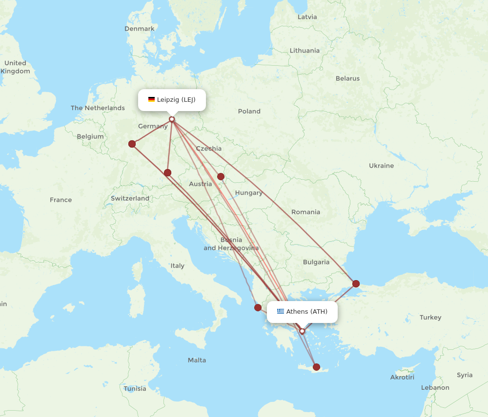 LEJ to ATH flights and routes map