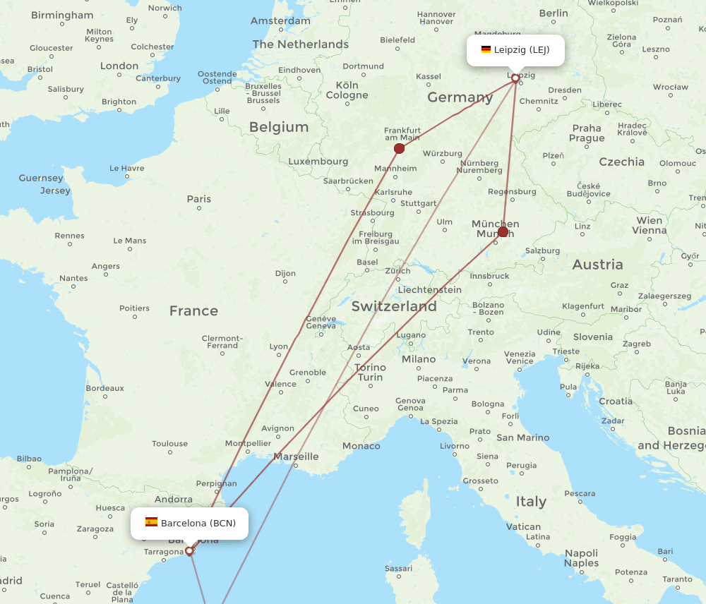 LEJ-BCN flight routes