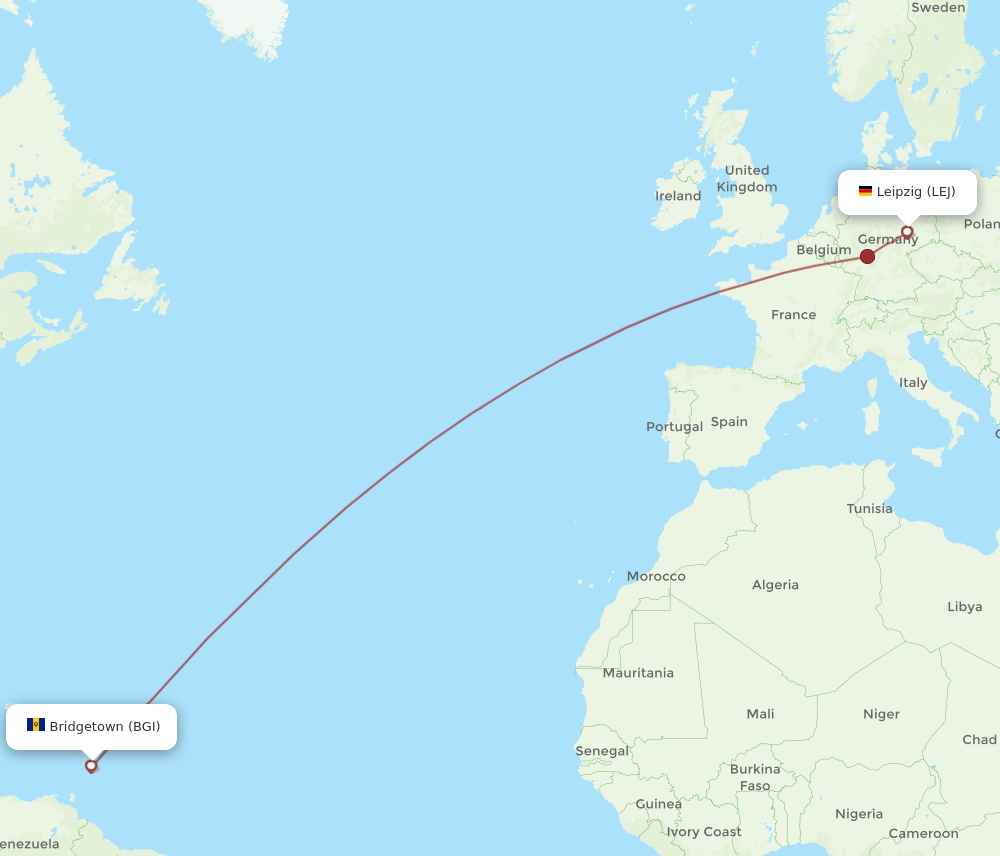 LEJ to BGI flights and routes map