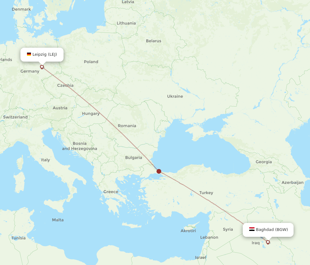 LEJ to BGW flights and routes map