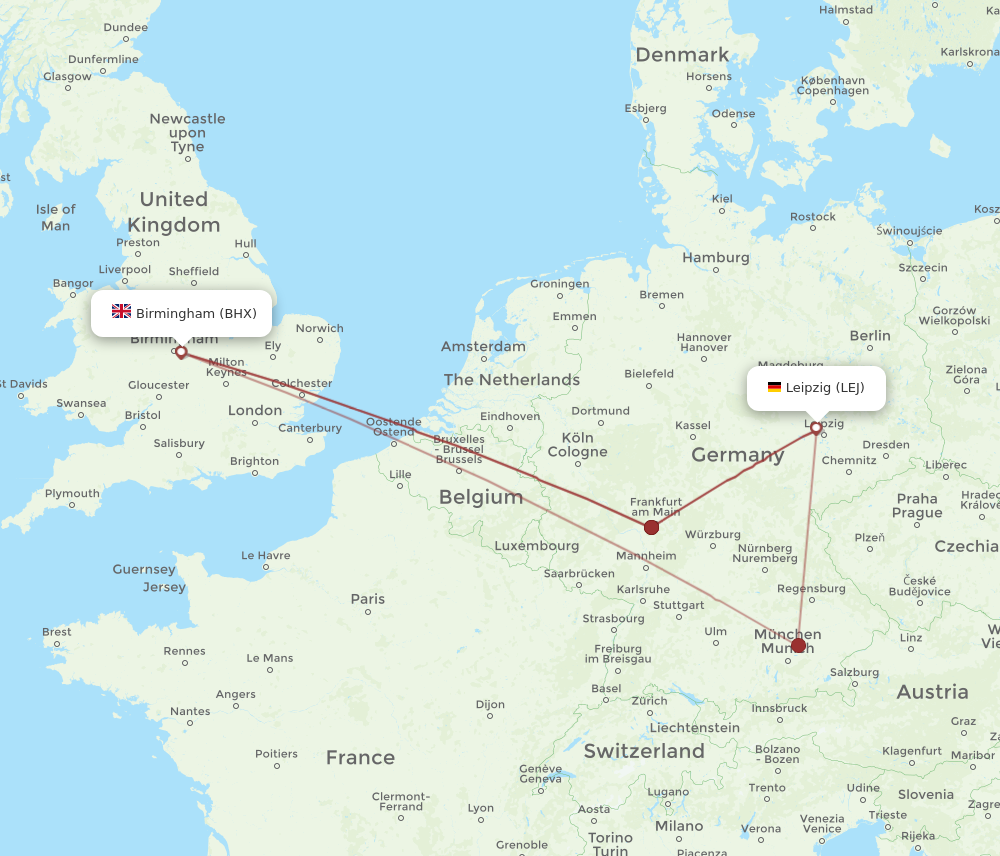 LEJ to BHX flights and routes map