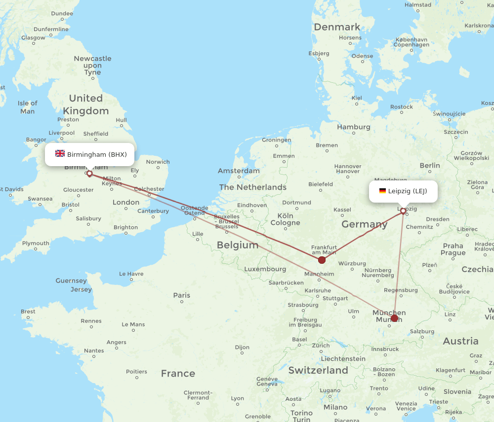 LEJ-BHX flight routes