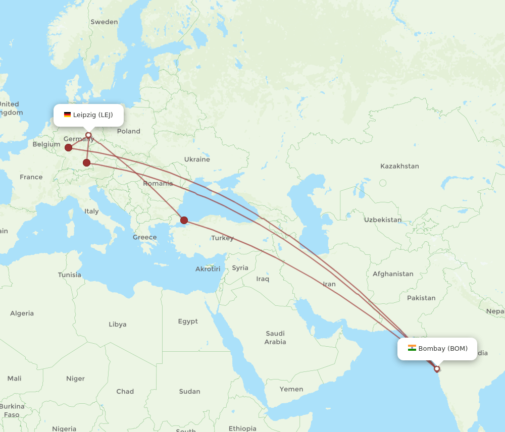 LEJ-BOM flight routes