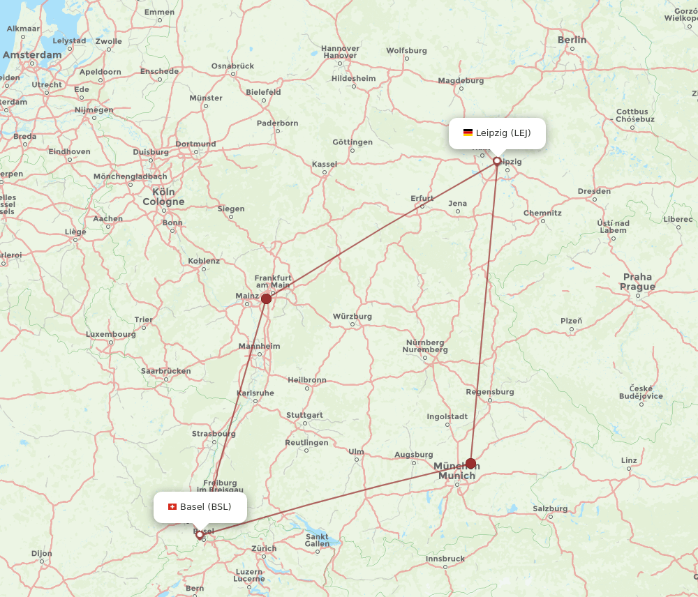 LEJ to BSL flights and routes map