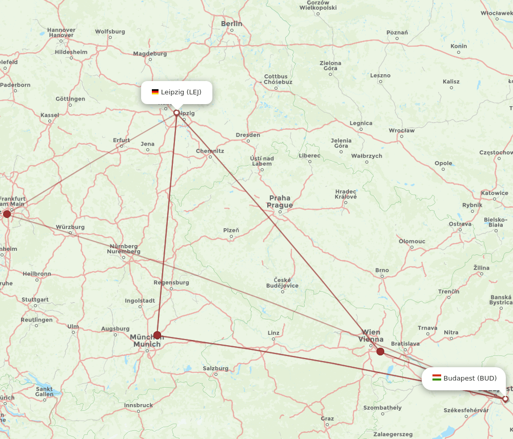 LEJ to BUD flights and routes map