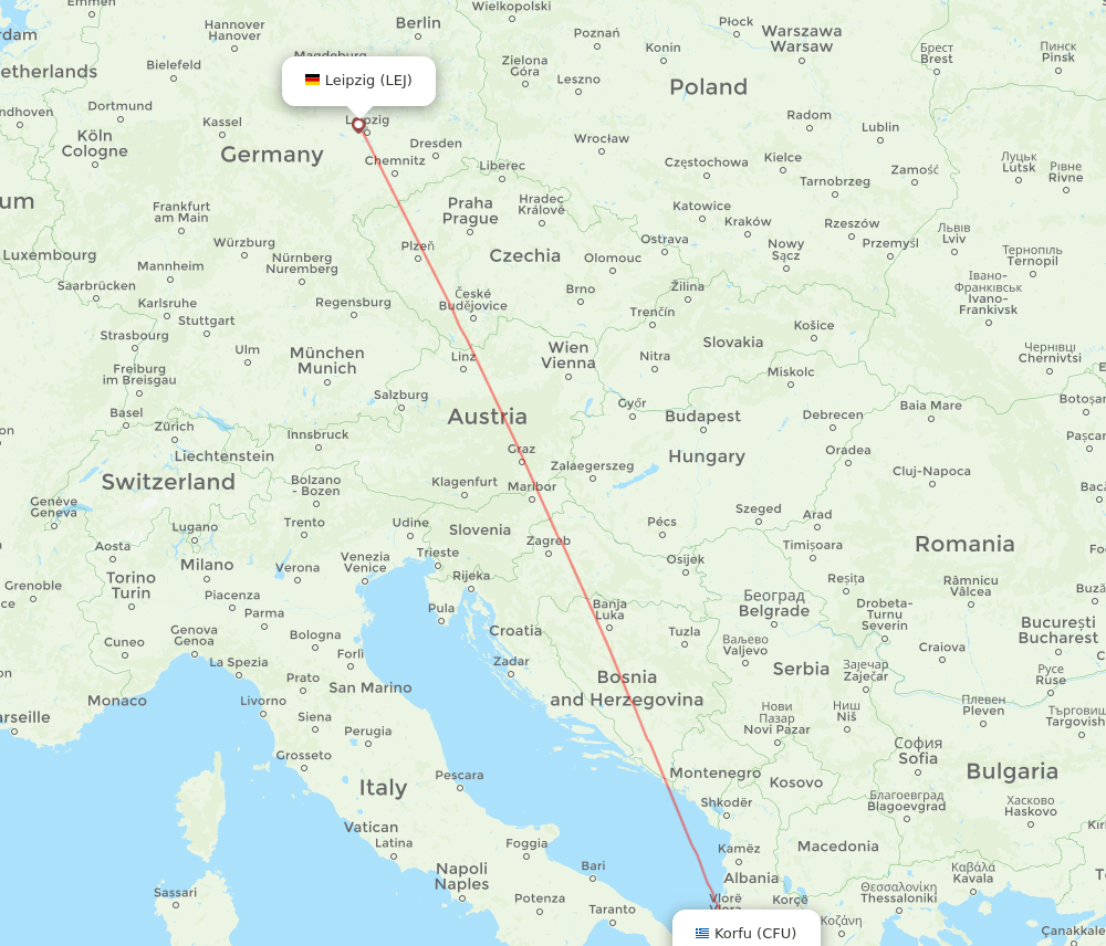 LEJ-CFU flight routes
