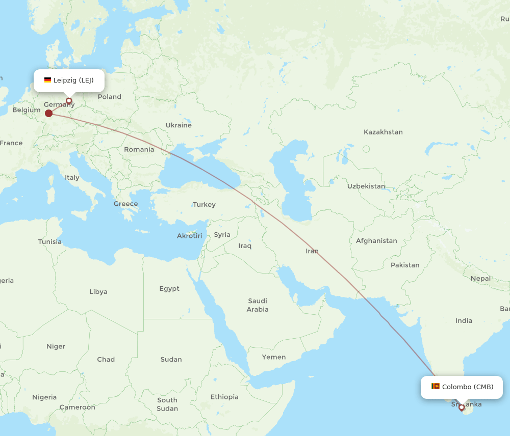 LEJ-CMB flight routes