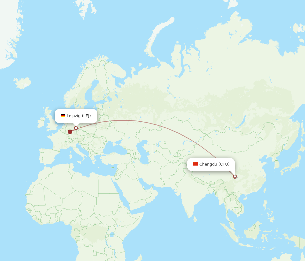 Leipzig/Halle - Chengdu route map and flight paths