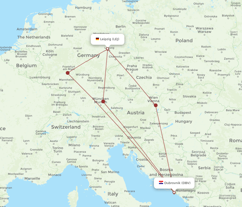 LEJ-DBV flight routes