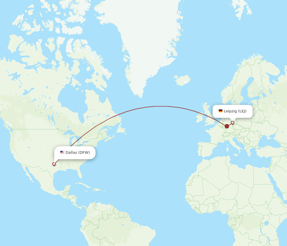 LEJ-DFW flight routes