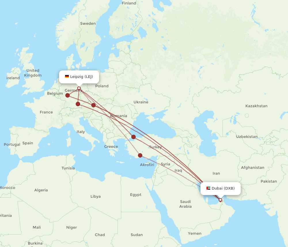 LEJ to DXB flights and routes map