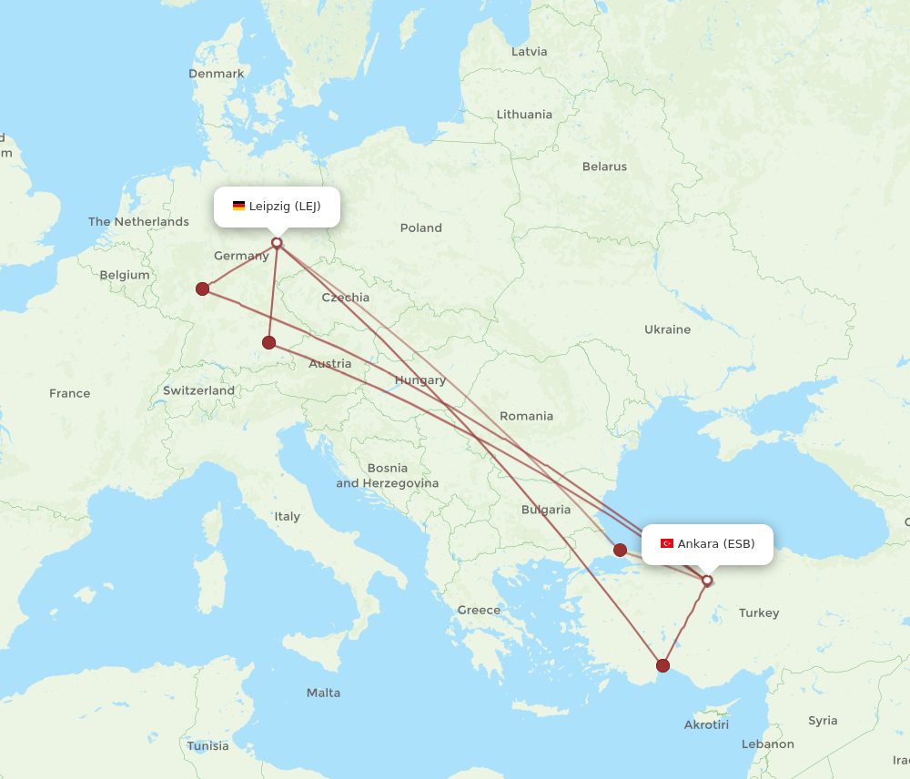 LEJ to ESB flights and routes map