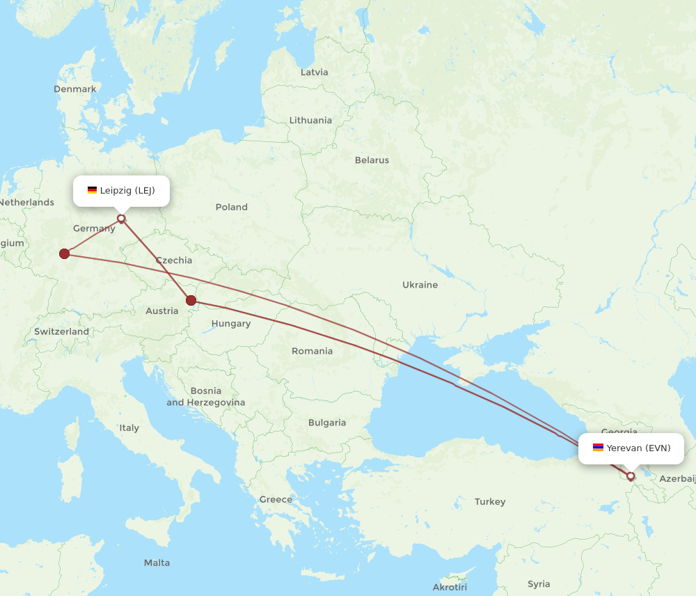 LEJ-EVN flight routes
