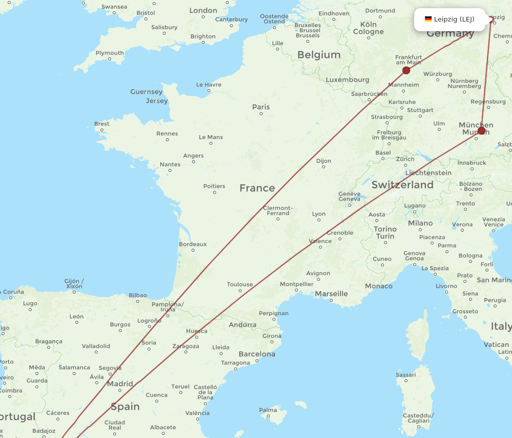 LEJ-FAO flight routes