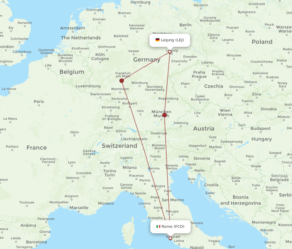 LEJ-FCO flight routes
