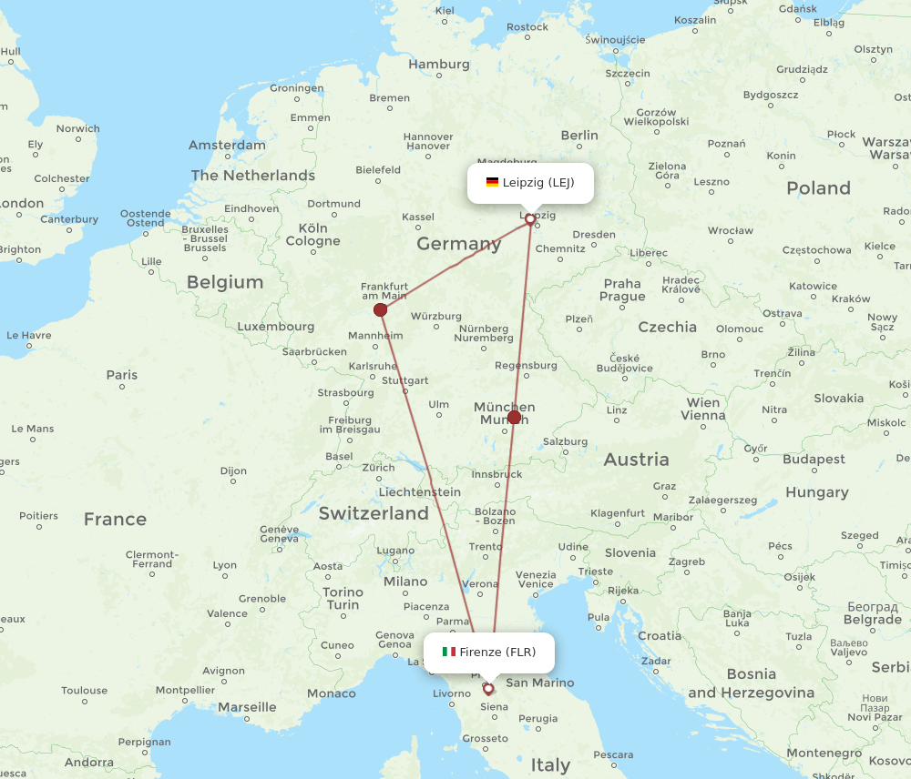 LEJ-FLR flight routes