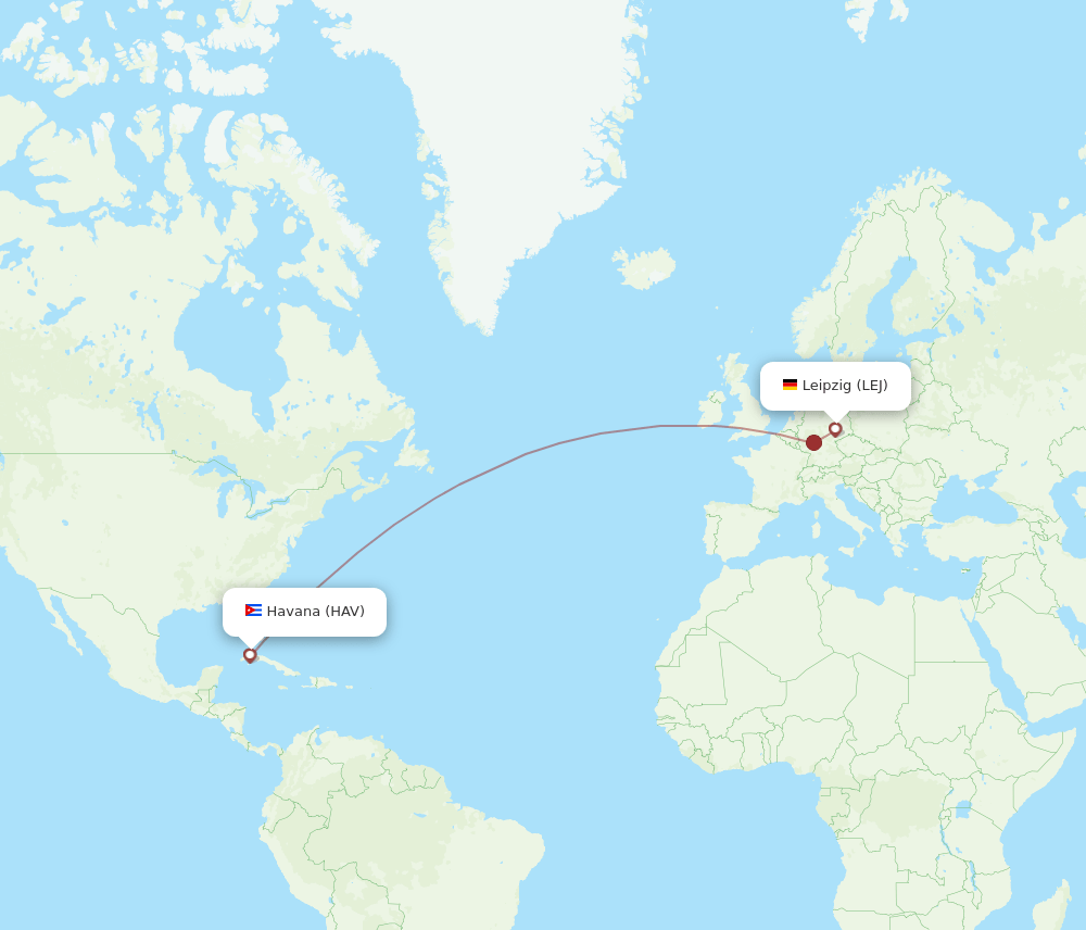 Leipzig/Halle - Havana route map and flight paths