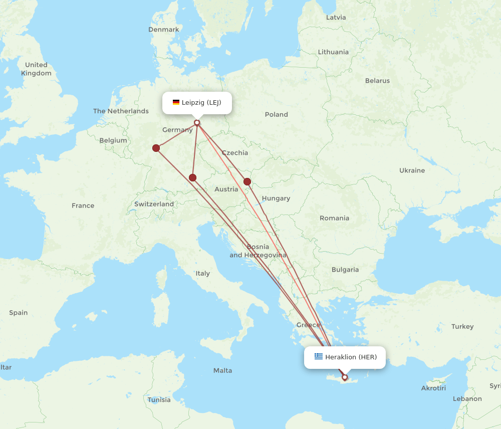 LEJ to HER flights and routes map