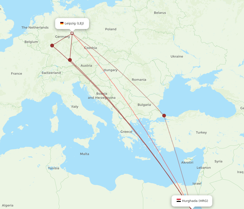 LEJ-HRG flight routes
