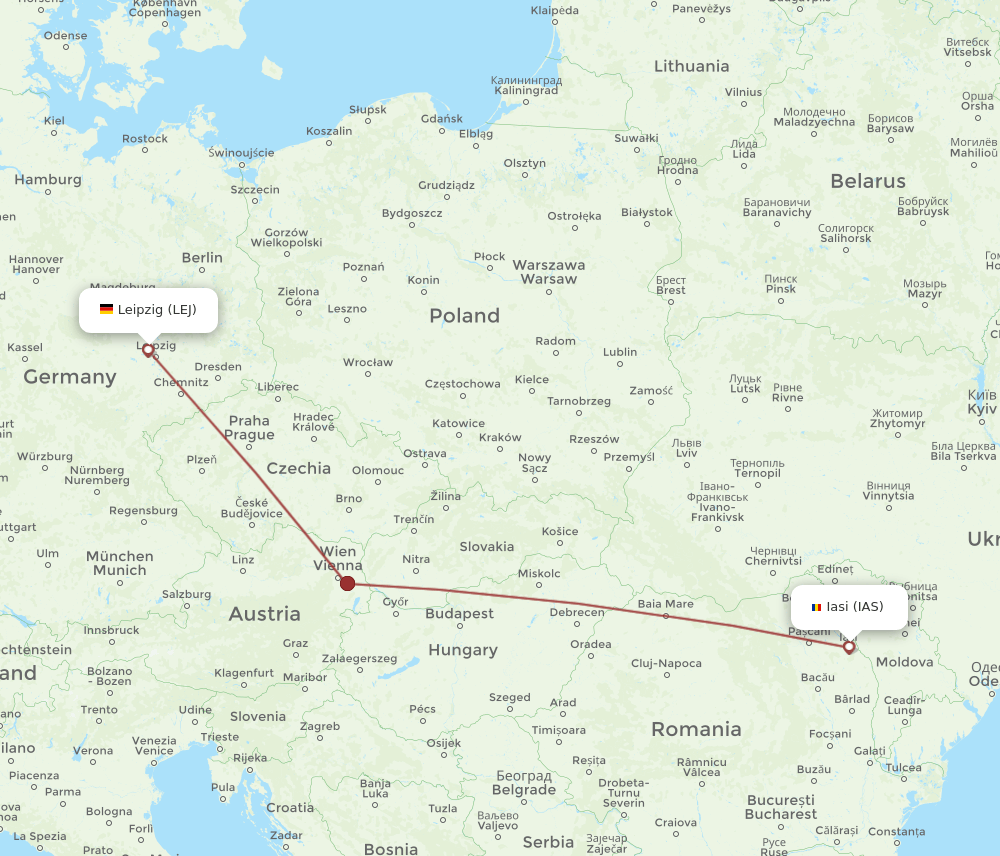 LEJ-IAS flight routes