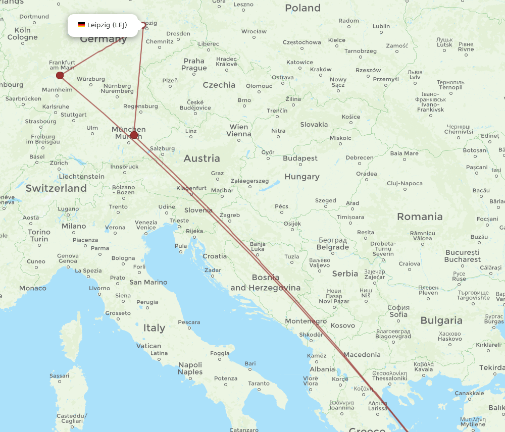 LEJ-JMK flight routes