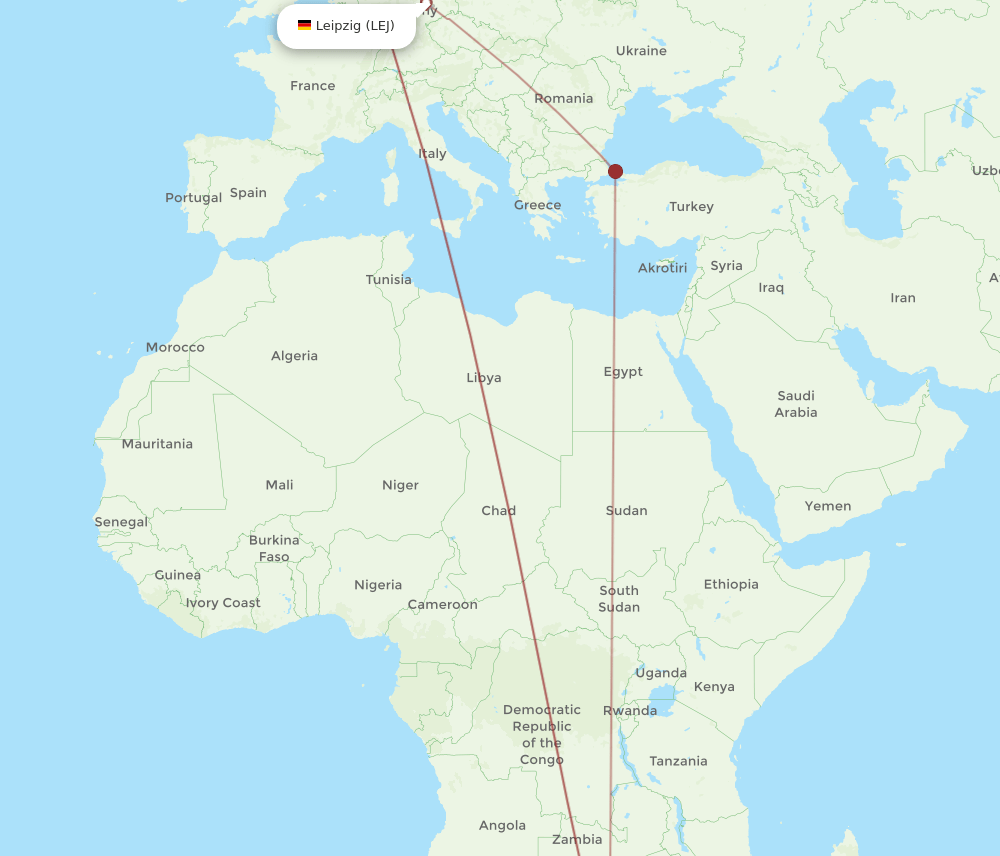 LEJ-JNB flight routes