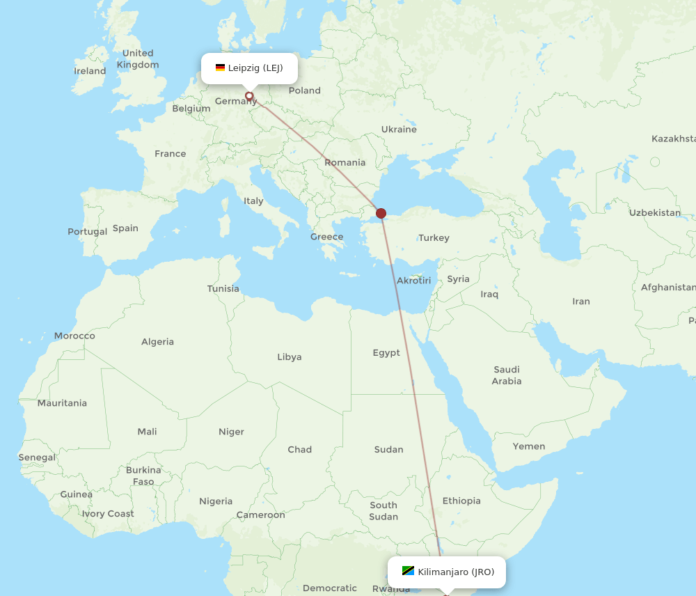 Kilimanjaro - Leipzig/Halle route map and flight paths